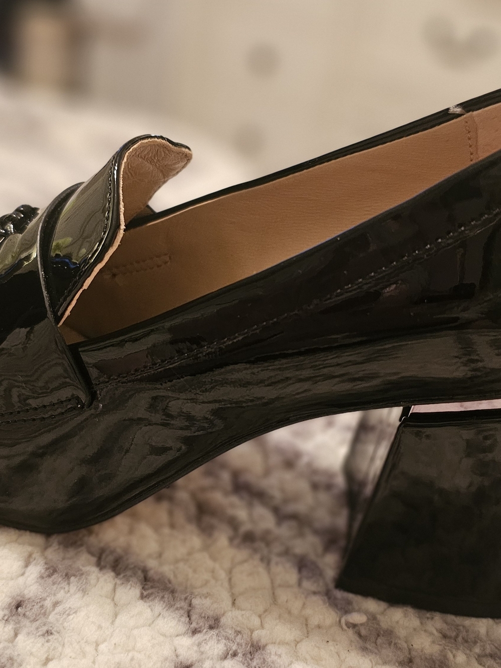 ANTONIO MELANI Black Patent Block Heel Loafer Pump Size 7M